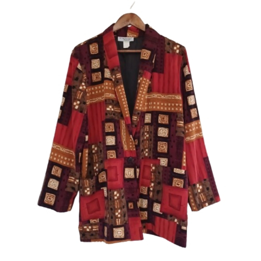 KENSINGTON SQUARE Vintage 80s 90s Retro Patchwork Women's Suit Jacket Blazer Top